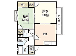 サンライズ矢賀A 1階2DKの間取り