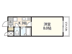 レジデンス京才 3階1Kの間取り