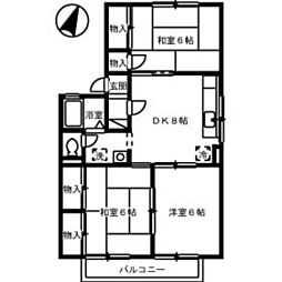 JR芸備線 矢賀駅 徒歩17分の賃貸アパート 2階3DKの間取り