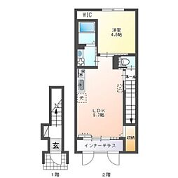 イーストヒルズＩ 2階1LDKの間取り