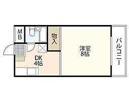 ベルメゾン田方 2階1Kの間取り