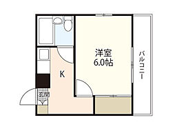 大地第2ビル 4階1Kの間取り