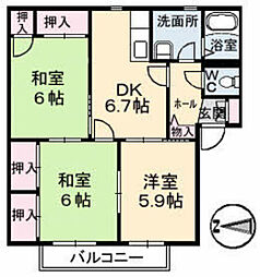 アバンティ石井城 2階3DKの間取り