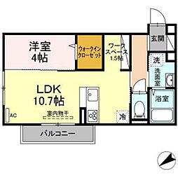 クロスコート 2階1LDKの間取り
