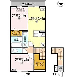 クレシア戸坂 2階2LDKの間取り