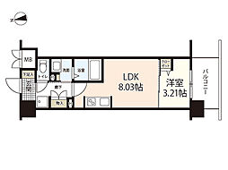 エスポワールI 8階1LDKの間取り