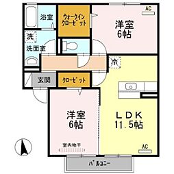 アークパレ　B棟 2階2LDKの間取り
