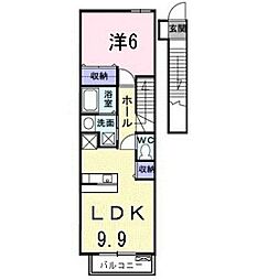フィオーレB 2階1LDKの間取り