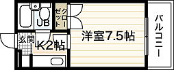 第二コーポ倉本 1Kの間取図画像