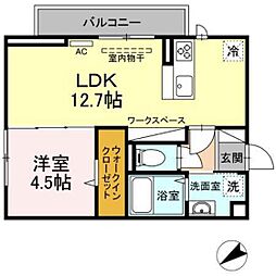 クロスコート 1LDKの間取図画像