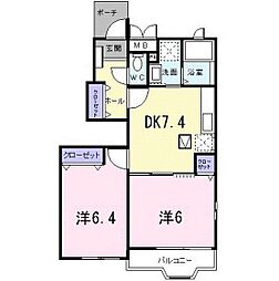 シェーンブルンB 2DKの間取図画像