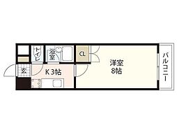 カーナ西田 1Kの間取図画像