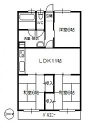 テラヤママンション 3LDKの間取図画像