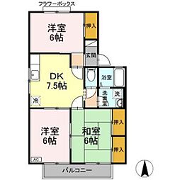 ゼフィランテスA棟 3DKの間取図画像