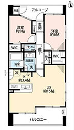パークナード本川町 2LDKの間取図画像