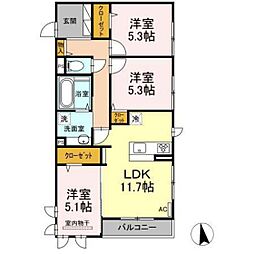 ピアチェーレアミカ 3LDKの間取図画像