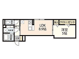 Jブルー翠2 1LDKの間取図画像