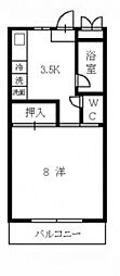 ツインヒルズA 1Kの間取図画像