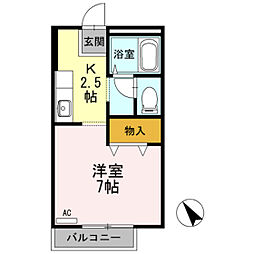CRYSTAL・きりた ワンルームの間取図画像