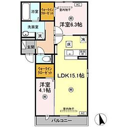 トリシアくるめ木 オニオンハイツ 2LDKの間取図画像