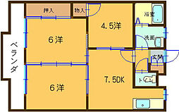 ジャルダンヒヤマ 3DKの間取図画像