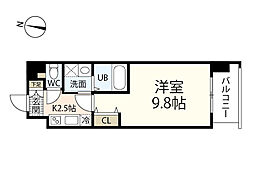 双葉ヒルズ海老園 1Kの間取図画像