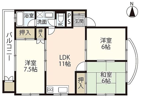 サンピア西村 ｜広島県広島市安佐南区緑井4丁目(賃貸マンション3LDK・3階・63.00㎡)の写真 その2