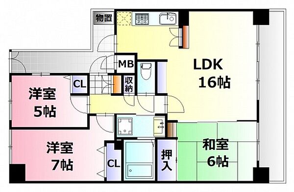 ダイアパレスリバーコート古市 ｜広島県広島市安佐南区川内2丁目(賃貸マンション3LDK・4階・80.59㎡)の写真 その2