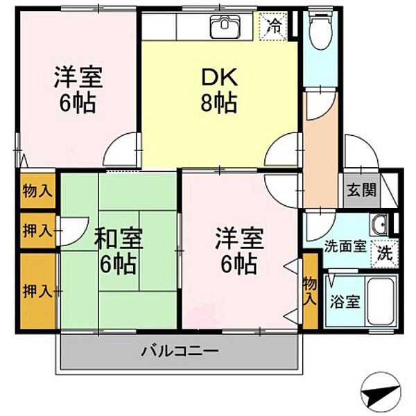 広島県広島市安佐南区高取北1丁目(賃貸アパート3DK・2階・55.90㎡)の写真 その2