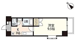 コンフォール下原 3階1Kの間取り