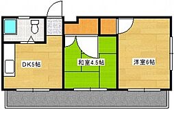 JR山陽本線 横川駅 徒歩18分の賃貸マンション 4階2DKの間取り