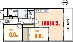 コモードF 4階2LDKの間取り
