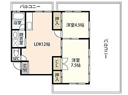 岡田ビル 2LDKの間取図画像