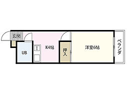 谷原ビル 4階1Kの間取り