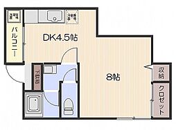 森脇アパート 2階1DKの間取り