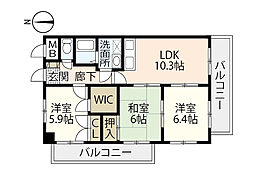 レジデンス・古市橋 3階3LDKの間取り