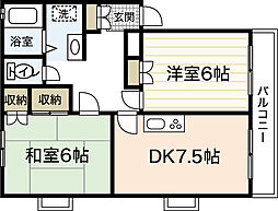 サンヒルズ庚午 3階2DKの間取り
