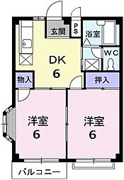 エルディム古谷 2階2DKの間取り