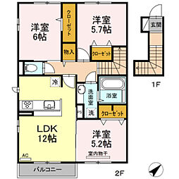 グランディール長楽寺 2階3LDKの間取り