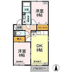 セジュール荒谷川2 2DKの間取図画像