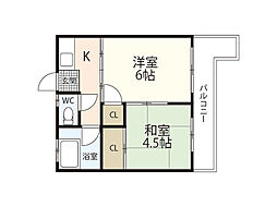 藤井ビル 4階2Kの間取り
