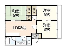 土屋マンション 3LDKの間取図画像