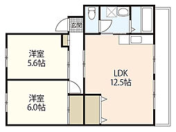 第2ハイコーポ中本 3階2LDKの間取り