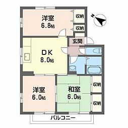 ファミール中筋Ａ 2階3DKの間取り