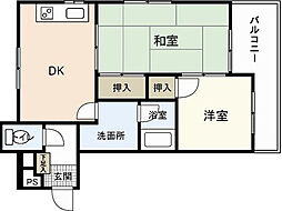 7FUKAGAWA 4階2DKの間取り