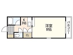 ＡＲＣナカシマ壱番館 3階1Kの間取り