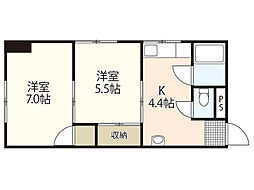 西十日市ビル 2階2Kの間取り