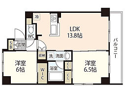 フラッツ庚午 6階2LDKの間取り