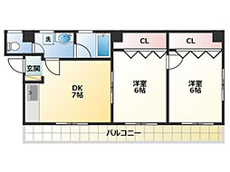 ウェルヒル住吉町 2階2DKの間取り
