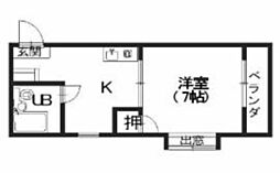 ハイム坂本 3階1Kの間取り